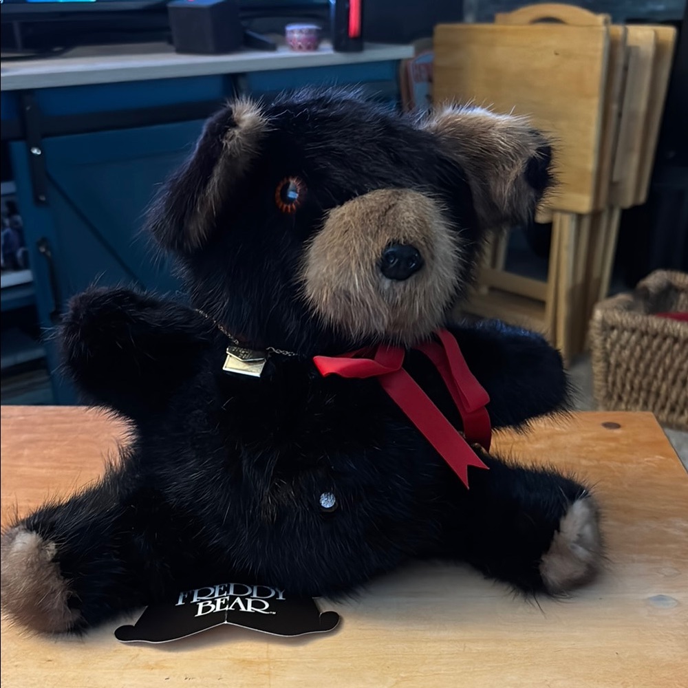 Black Teddy Bear with Red Bow
